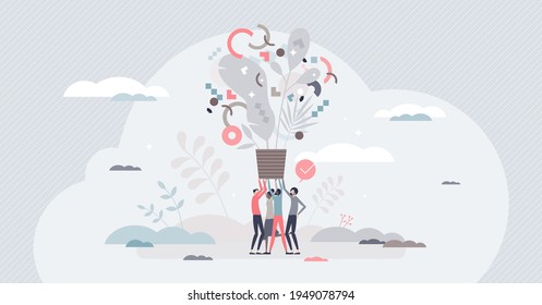 Public contribution as crowd financial support for common goal tiny person concept. Money investment in innovative idea for all society vector illustration. Economical teamwork with payments raise.