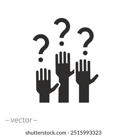 public decision icon, session question, answer hand up, community info, vote information, flat vector illustration
