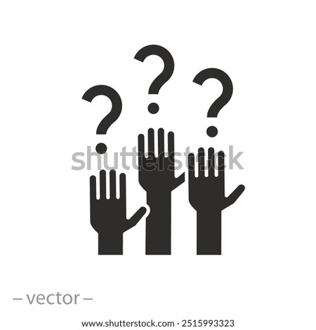 public decision icon, session question, answer hand up, community info, vote information, flat vector illustration