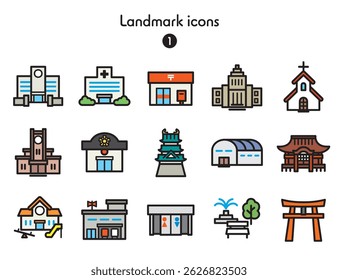 Public facility building icon collection