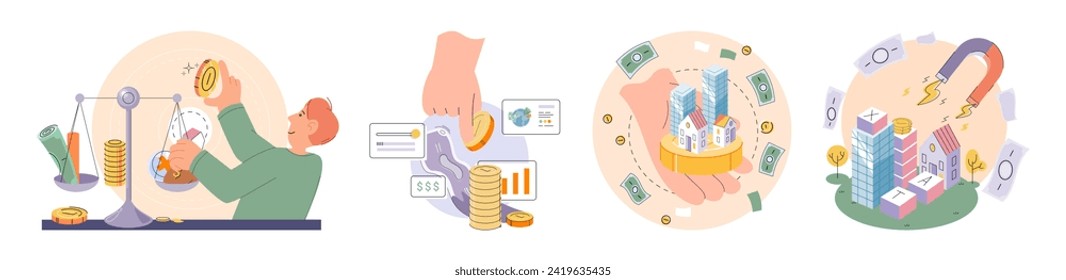 Public finance vector illustration. Taxation serves as significant income source for public finance operations Efficient administration public funds is pivotal for financial stability