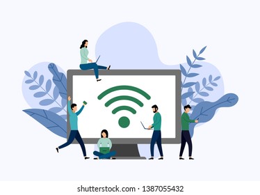 Public free wifi hotspot zone wireless connection, business concept vector illustration