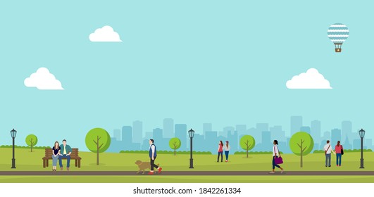 Public green park landscape vector illustration ( spring, summer)