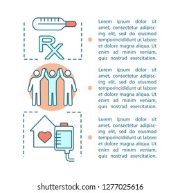 Public health article page vector template. Medicine and healthcare. Brochure, magazine, booklet design element with text boxes. Disease treatment. Print design. Concept illustrations with text space