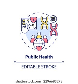 Public health concept icon. Improving healthcare service with genome studying. Application of precision medicine abstract idea thin line illustration. Isolated outline drawing. Editable stroke