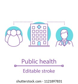 Public Health Concept Icon. Medicine Idea Thin Line Illustration. Hospital. Healthcare Organization. Vector Isolated Outline Drawing. Editable Stroke