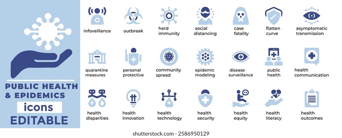 Public Health and Epidemics vector icons are perfect for medical, awareness, and safety designs. High quality and editable