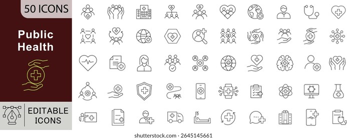 Public Health Line Icons Set. Healthcare, Medicine, Protection and Wellness Vector Collection. Editable icons