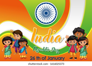 Public holiday poster design with happy kids illustration