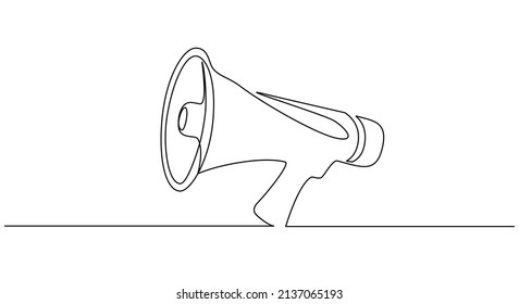 Altavoz de cuerno público en un dibujo de línea continua. Símbolo megáfono de promoción de marketing en un estilo lineal simple. Concepto de negocio para atención, contratación y oferta de empleo. Ilustración del vector Doodle