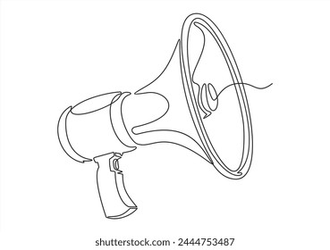 Public horn speaker in One continuous line drawing. Megaphone announce symbol of marketing promotion in simple linear style. Business concept for attention and job offer. Doodle vector illustration