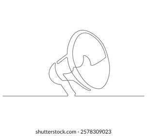 Public horn speaker in one continuous line drawing. Megaphone symbol of business and attention hire job. Speaker in simple linear style. Editable outline illustration