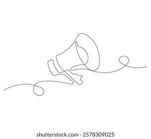 Public horn speaker in one continuous line drawing. Megaphone symbol of business and attention hire job. Speaker in simple linear style. Editable outline illustration