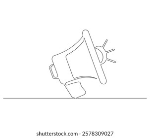 Public horn speaker in one continuous line drawing. Megaphone symbol of business and attention hire job. Speaker in simple linear style. Editable outline illustration