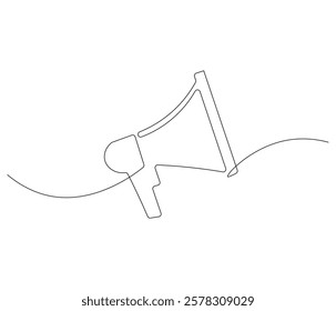 Public horn speaker in one continuous line drawing. Megaphone symbol of business and attention hire job. Speaker in simple linear style. Editable outline illustration