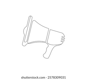 Public horn speaker in one continuous line drawing. Megaphone symbol of business and attention hire job. Speaker in simple linear style. Editable outline illustration