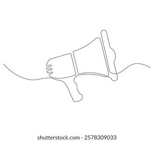 Public horn speaker in one continuous line drawing. Megaphone symbol of business and attention hire job. Speaker in simple linear style. Editable outline illustration