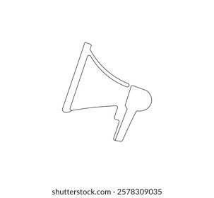 Public horn speaker in one continuous line drawing. Megaphone symbol of business and attention hire job. Speaker in simple linear style. Editable outline illustration