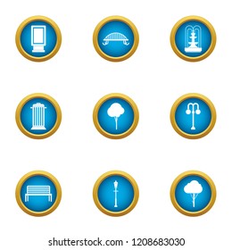 Public horticultural icons set. Flat set of 9 public horticultural vector icons for web isolated on white background