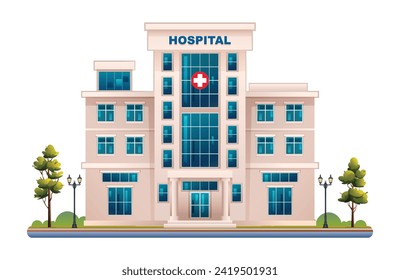 Public hospital building illustration. Medical clinic vector isolated on white background