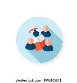 Public hygiene flat icon. New normal concept. Antiseptic in public place. Hand sanitizing culture. New life after covid19 outbreak. Pandemic time. Isolated color vector illustration with shadow