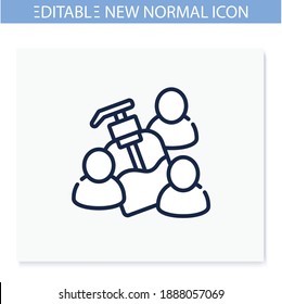 Public hygiene line icon. New normal concept. Antiseptic in public place. Hand sanitizing culture. New life after covid19 outbreak. Pandemic time. Isolated vector illustration. Editable stroke 