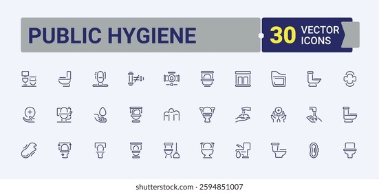 Public Hygiene simple icon. Contains linear outline icons like bath, sanitary, toilet, tub, hand and more. Simple line vector. Minimalistic icons.