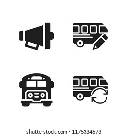 public icon. 4 public vector icons set. bus, school bus and megaphone icons for web and design about public theme