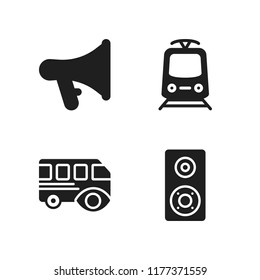 public icon. 4 public vector icons set. megaphone, speaker and bus icons for web and design about public theme