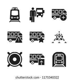 public icon. 9 public vector icons set. tram, lander and speaker icons for web and design about public theme