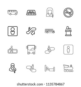 Public icon. collection of 16 public outline icons such as taxi, escalator up, no smoking, man wc, woman speaker, speaker. editable public icons for web and mobile.