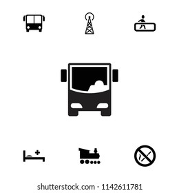 Public icon. collection of 7 public filled icons such as signal tower, airport bus, medical bed, no smoking, escalator. editable public icons for web and mobile.