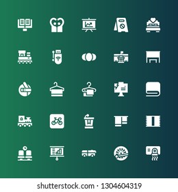 public icon set. Collection of 25 filled public icons included Hand dryer, Train, Bus, Presentation, Waiting room, Towel, Conference, Parking, Shuttle, Bus stop, Museum, Person