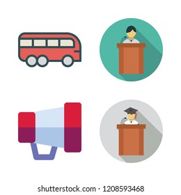 public icon set. vector set about megaphone, bus and lecture icons set.