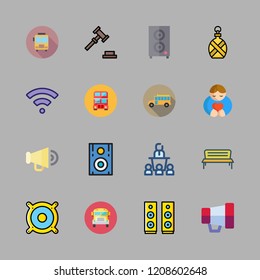 public icon set. vector set about speaker, bonsai icon, auction and school bus icons set.