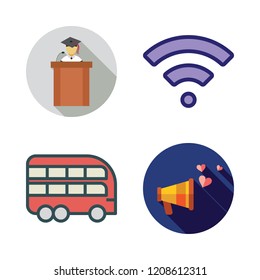 public icon set. vector set about wifi, lecture, megaphone and bus icons set.