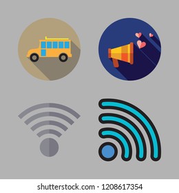 public icon set. vector set about wifi, school bus and megaphone icons set.