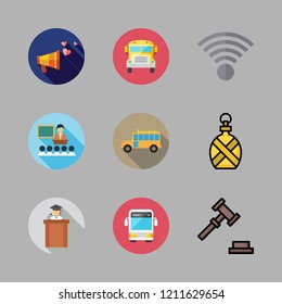 public icon set. vector set about bus, lecture, canteen and megaphone icons set.