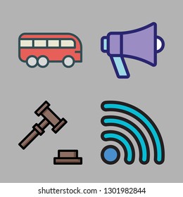 public icon set. vector set about auction, bus, wifi and megaphone icons set.