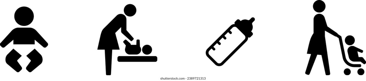 Public icon such as stroller and baby, changing diaper