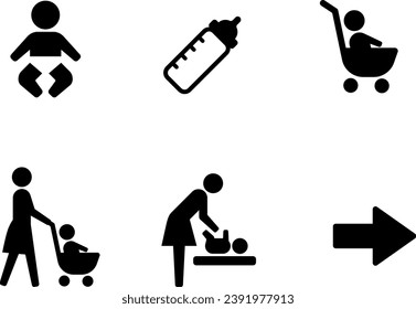 Public icon such as stroller and baby, changing diaper