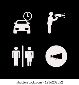 public icon. public vector icons set man talking by speaker, wc, parking time and loud speaker