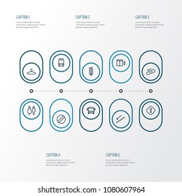 Public icons line style set with train, staircase, disabled and other staircase elements. Isolated vector illustration public icons.