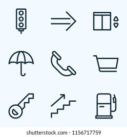 Public icons line style set with gas station, key, call and other steps up elements. Isolated vector illustration public icons.