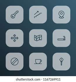 Public icons line style set with map, disabled, navigation and other direction elements. Isolated vector illustration public icons.