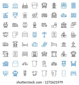 public icons set. Collection of public with bed, toilet paper, towel, presentation, subway, toilet, taxi, towels, napkin, bus stop, train. Editable and scalable public icons.