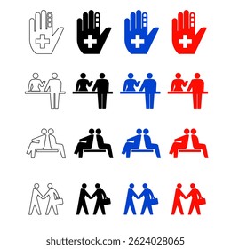 public information icon, line icon, black, blue and red colors