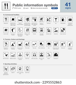 Hinweisschilder für internationale Informationen - Teil 3: Handelseinrichtungen, Sporttätigkeiten, Tourismus, Kultur und Erbe