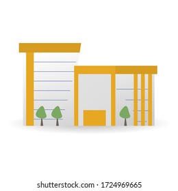 Public institutional building facade, commercial house, supermarket,  government city estate, town line icons. Flat design vector illustration symbol concept. isolated on white background