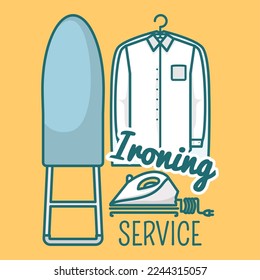 Public ironing service facility vector. Self-servicing at laundry hygiene room flat design banner template. Commercial Laundromat offer
